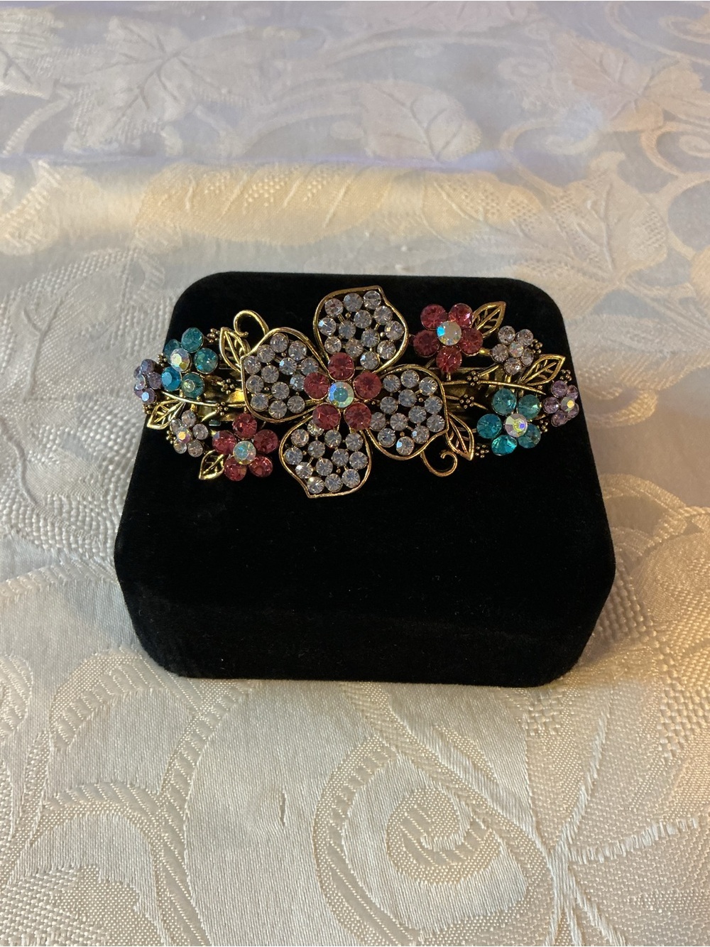 Floral Multicolored Aurora Borealis Gold Tone Barrette
